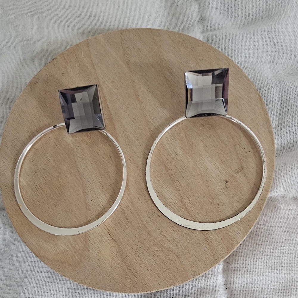 Elegant Silver Hoop Earrings with Crystal Accents